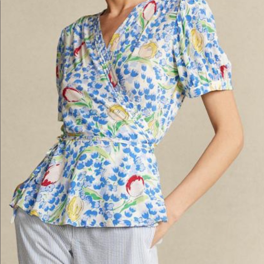 Floral print wrap blouse